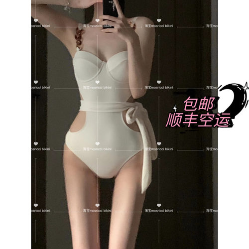 简约大牌设计连体泳衣链条肩带
