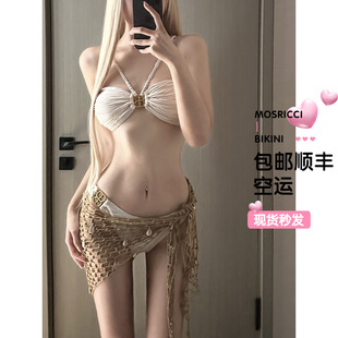 泰国比基尼金属扣性感小胸欧美ins风分体泳衣女B字扣钩织裙度假