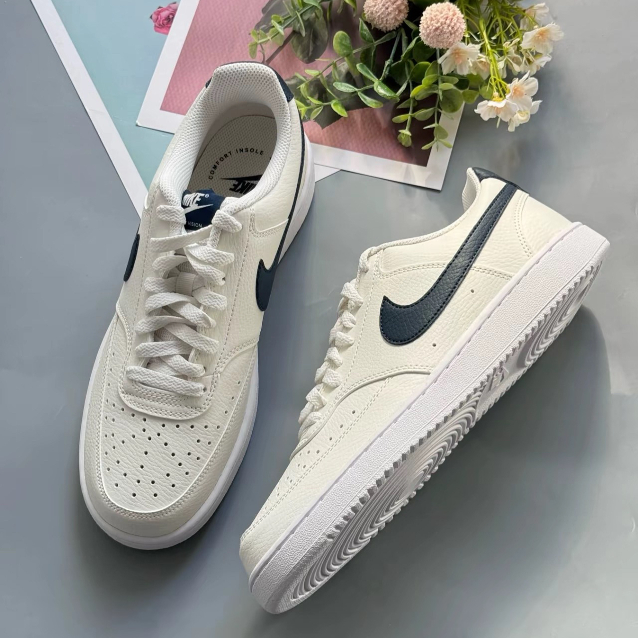 NIKE耐克COURT VISION荔枝皮白绿男女低帮运动休闲板鞋HQ4867-101
