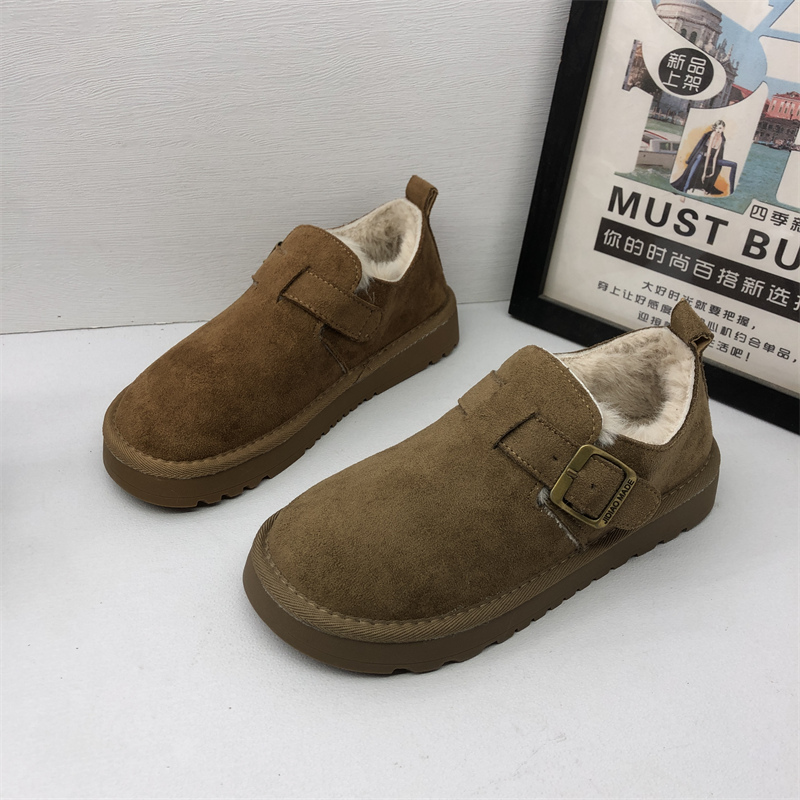 2025冬季新款女鞋清仓处理圆头平底软底舒适搭扣防滑保暖女棉鞋