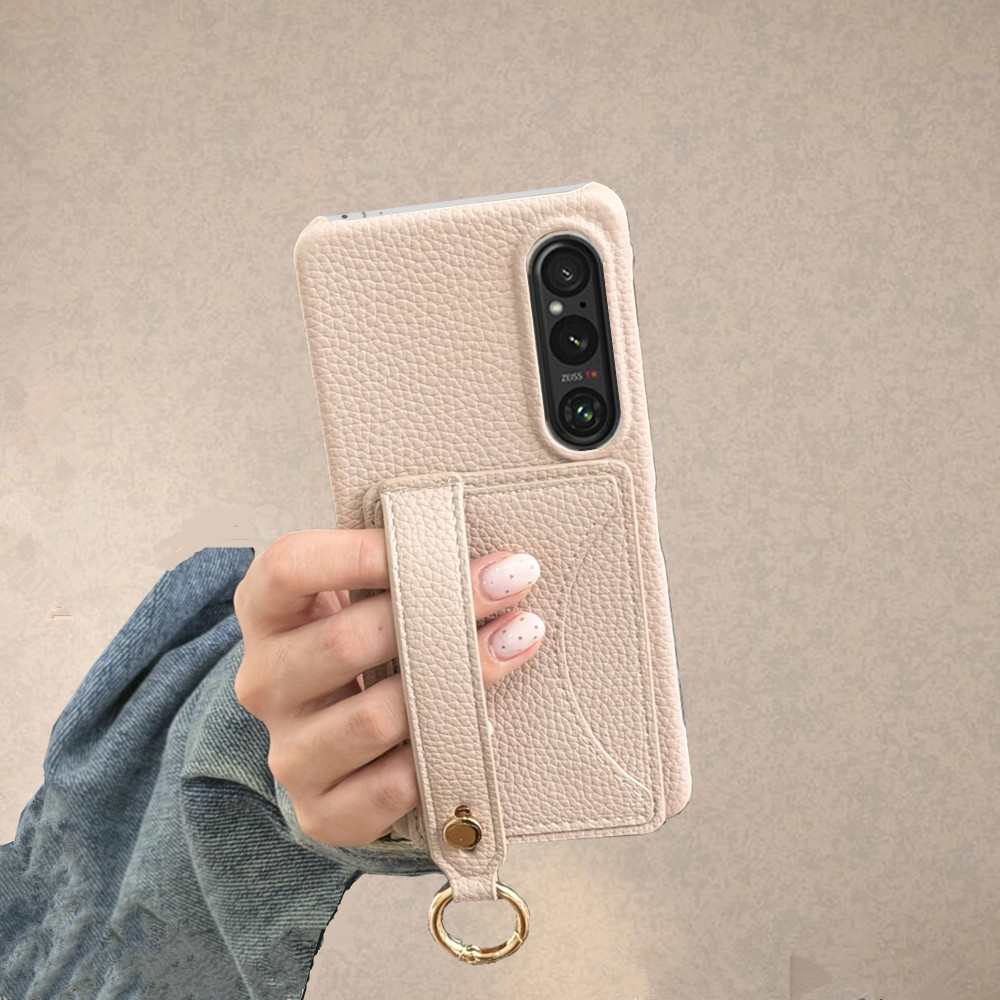 适用于索尼xperia1VII手机壳Sony皮纹xperia10VII腕带支架xperia5IV保护xperia1III半包纯色插卡xperia1V硬壳