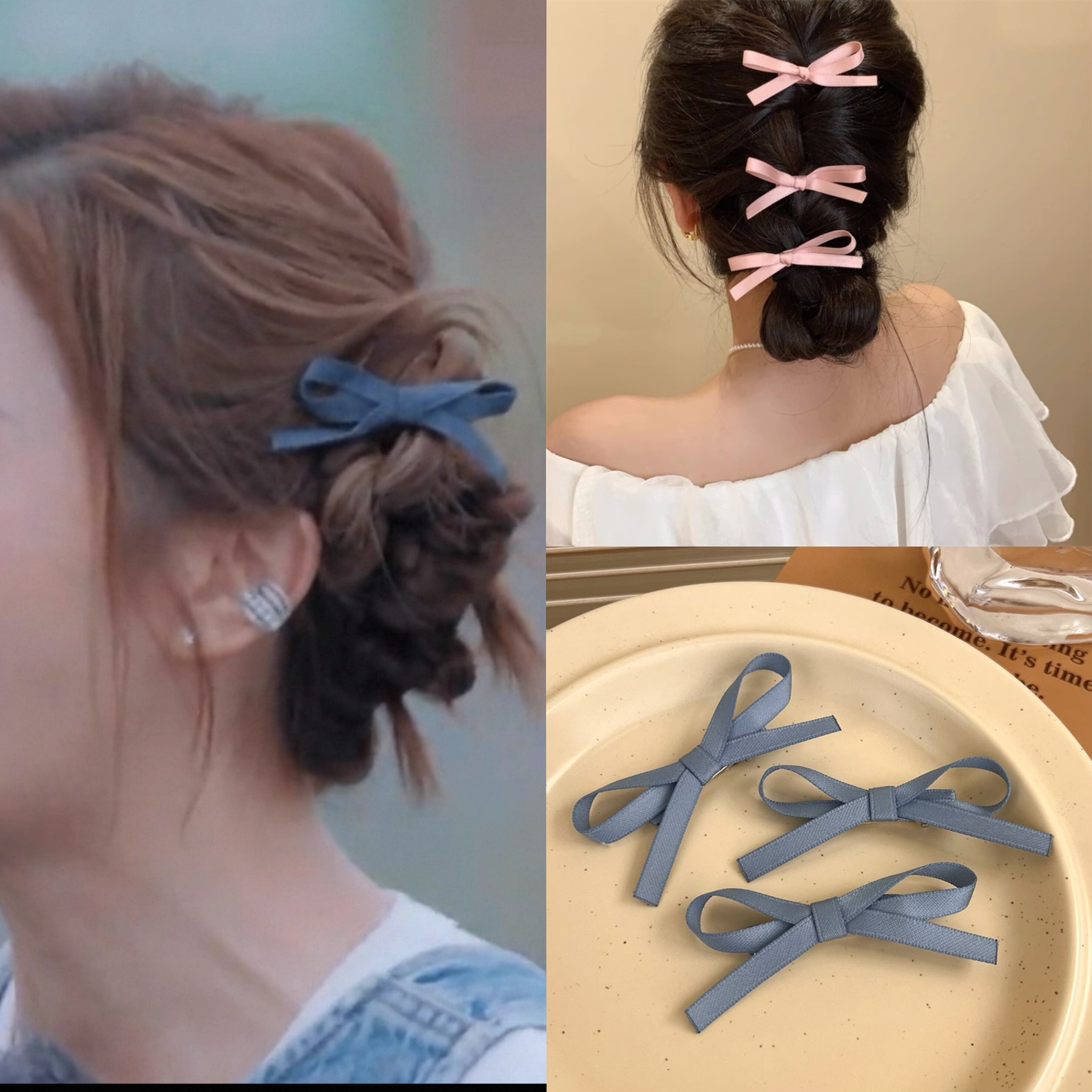 蔡卓妍阿sa同款蓝色蝴蝶结发夹女侧边刘海夹子头饰发卡鸭嘴夹发饰