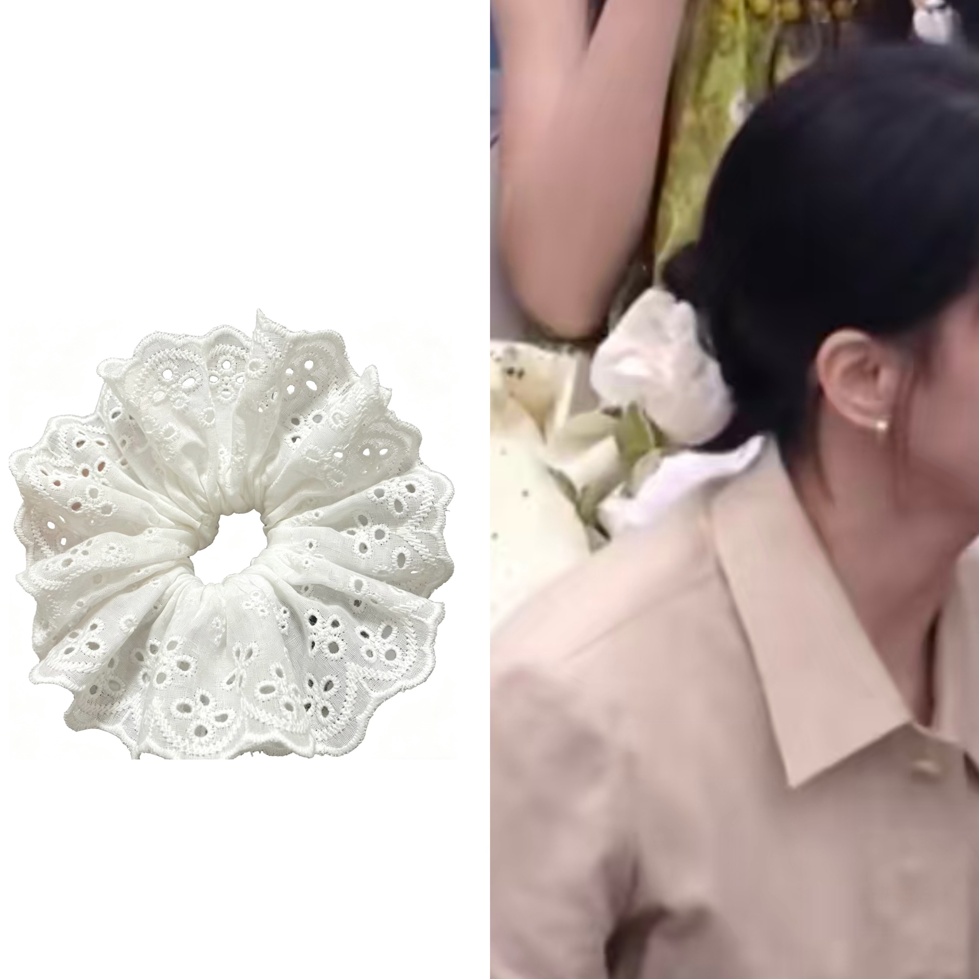 浪姐7曾沛慈同款白色蕾丝发圈女法式温柔低马尾双层大肠圈扎头绳图片
