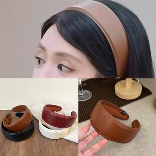 陈昊宇同款发箍女咖啡色复古仿皮质宽边发箍法式高颅顶头箍外出戴