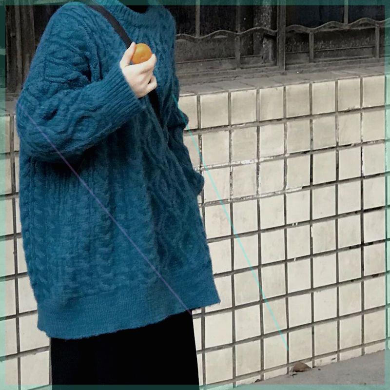 冬季韩版2021新款宽松外穿慵懒风加厚中长款圆领套头长袖毛衣女装