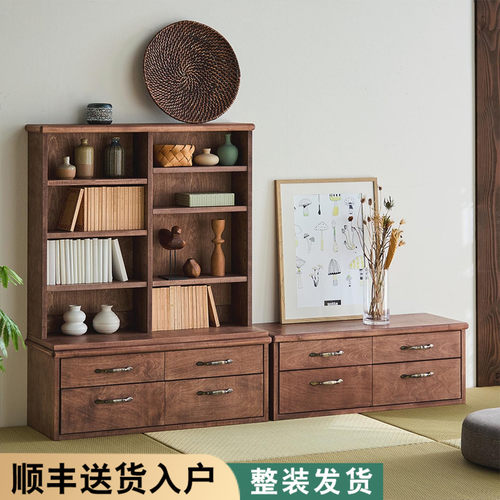 实木复古收纳柜组合书柜展示柜