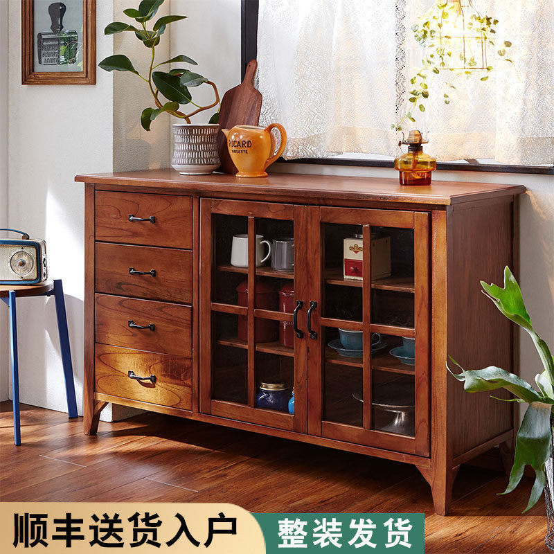 实木复古收纳柜餐边柜厨房操作台中古柜整装碗柜橱柜展示柜储物柜