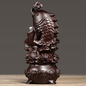 新黑檀木雕年年有余摆件实木鱼一对客厅聚宝盆花开富贵装 饰开业i.