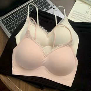 奶皮舒芙蕾无痕内衣女小胸聚拢手掌杯无钢圈文胸蕾丝边细肩带夏