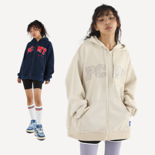 PCMY潮牌春夏基础字母开衫卫衣美式街头嘻哈拉链帽衫情侣百搭外套