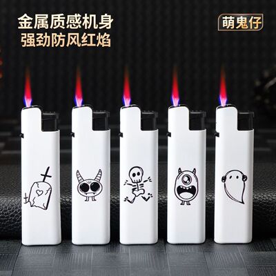 高颜值创意黑白涂鸦新款简约萌鬼仔防风个性打火机金属可批发送礼