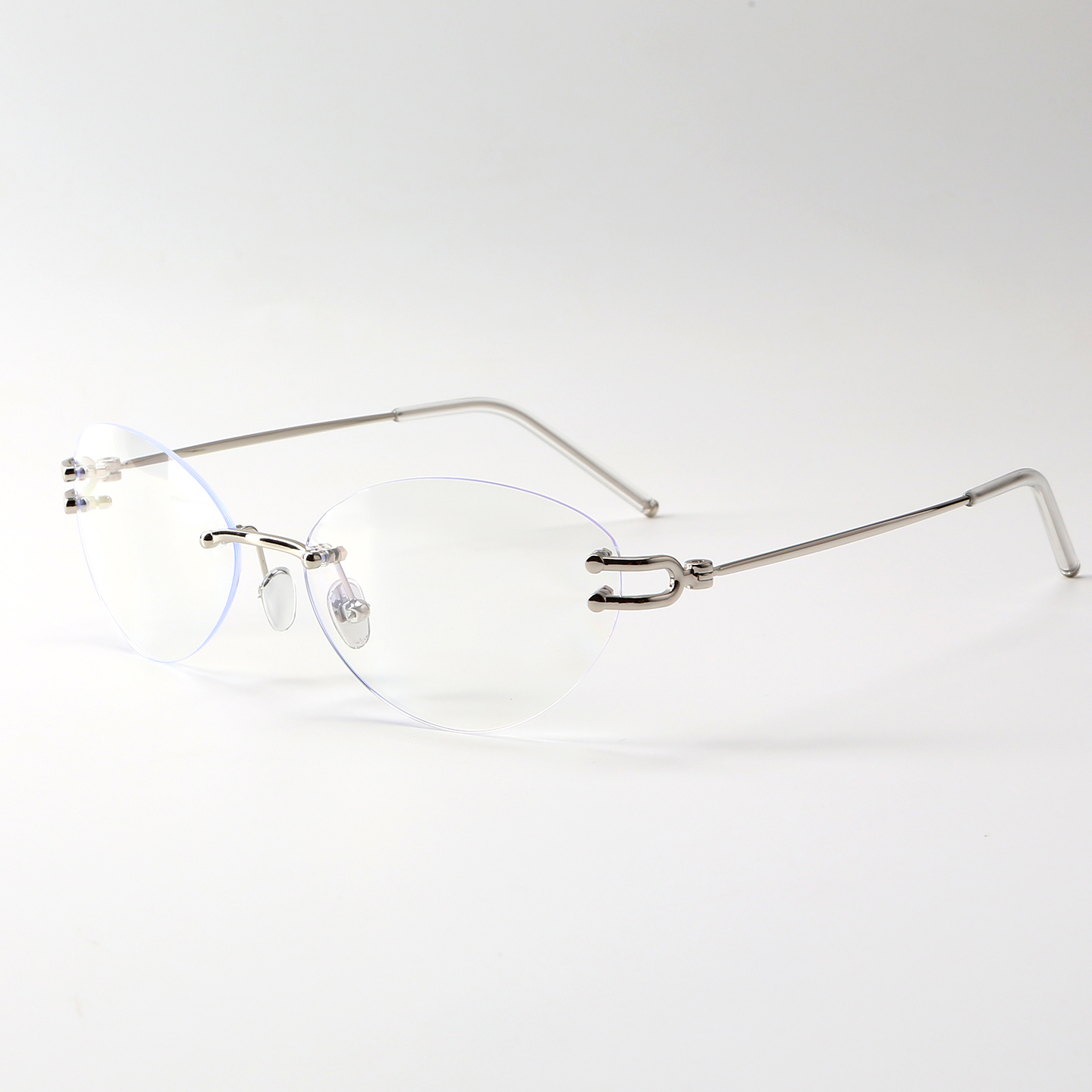 复古Y2K猫眼无框切边斯文金属墨镜防紫外线女凹造型框架太阳眼镜