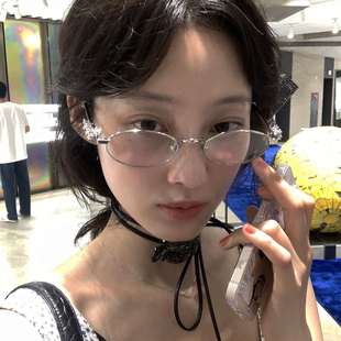 gm椭圆小框镶钻风可配近视眼镜金丝女款 高级感韩系复古眼镜框架男