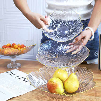 花瓣水果盘客厅家用茶几玻璃带底座平盘ins风高档糖果零食干果盘