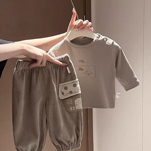 婴儿卫衣套装春秋季新款男女宝宝长袖分体爬爬服可爱洋气两件套
