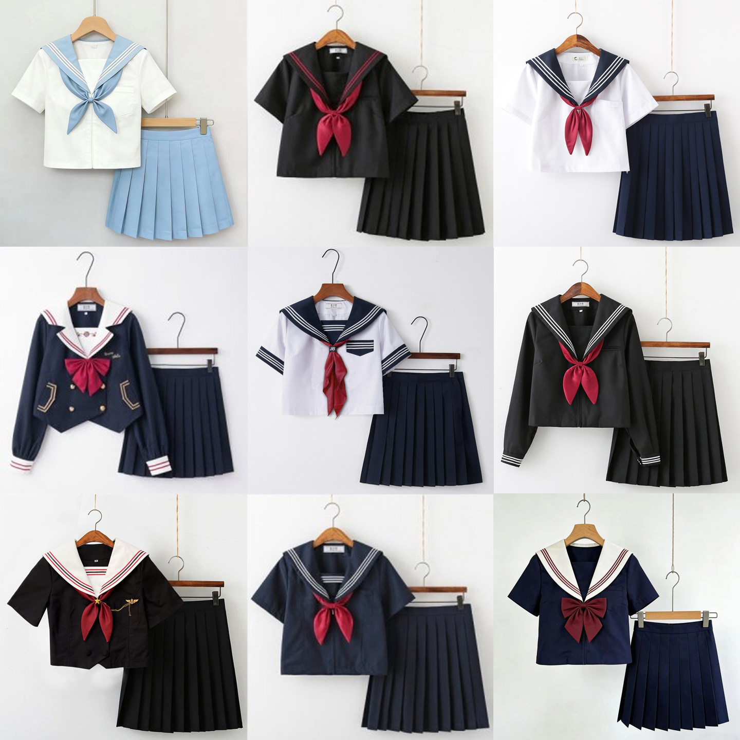 日系原创JK制服正统软妹刺绣水手服中间服百褶裙套装女学院风班服
