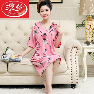 睡裙女夏季纯棉中年妈妈睡衣薄款子中老年大码夏天
