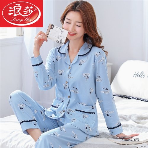 睡衣纯棉长袖中老年妈妈家居服
