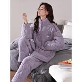 冬季 女士立领家居服棉袄 夹棉睡衣女珊瑚绒加厚三层保暖2026年新款