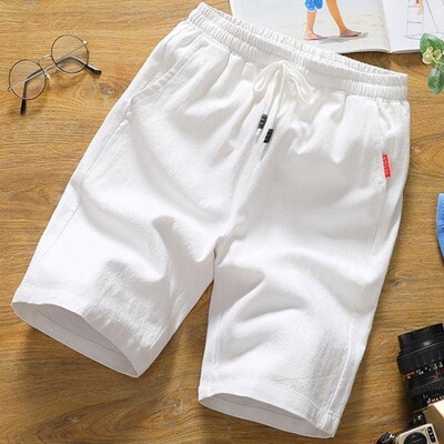 棉麻短裤男夏季运动休闲五分裤男士纯色百搭宽松沙滩裤薄款大裤衩