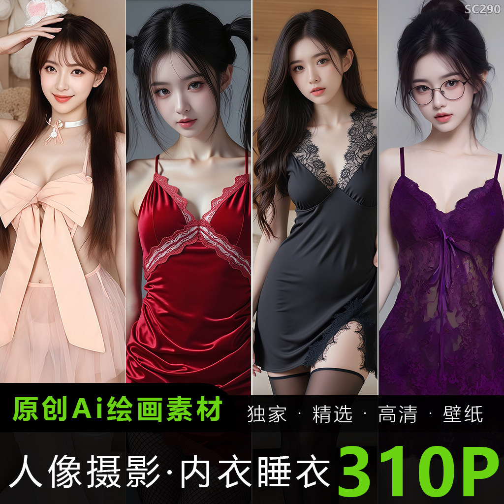 AI绘画美女性感写真照片美腿丝袜短裙内衣睡衣人像摄影图片素材4K