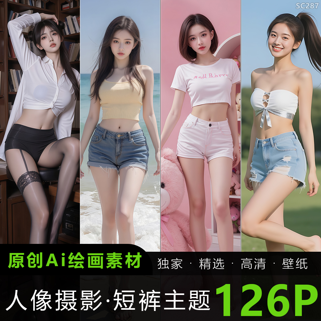 AI绘画时尚性感写真人像美女照片短裤丝袜短裙摄影美人图片素材4K