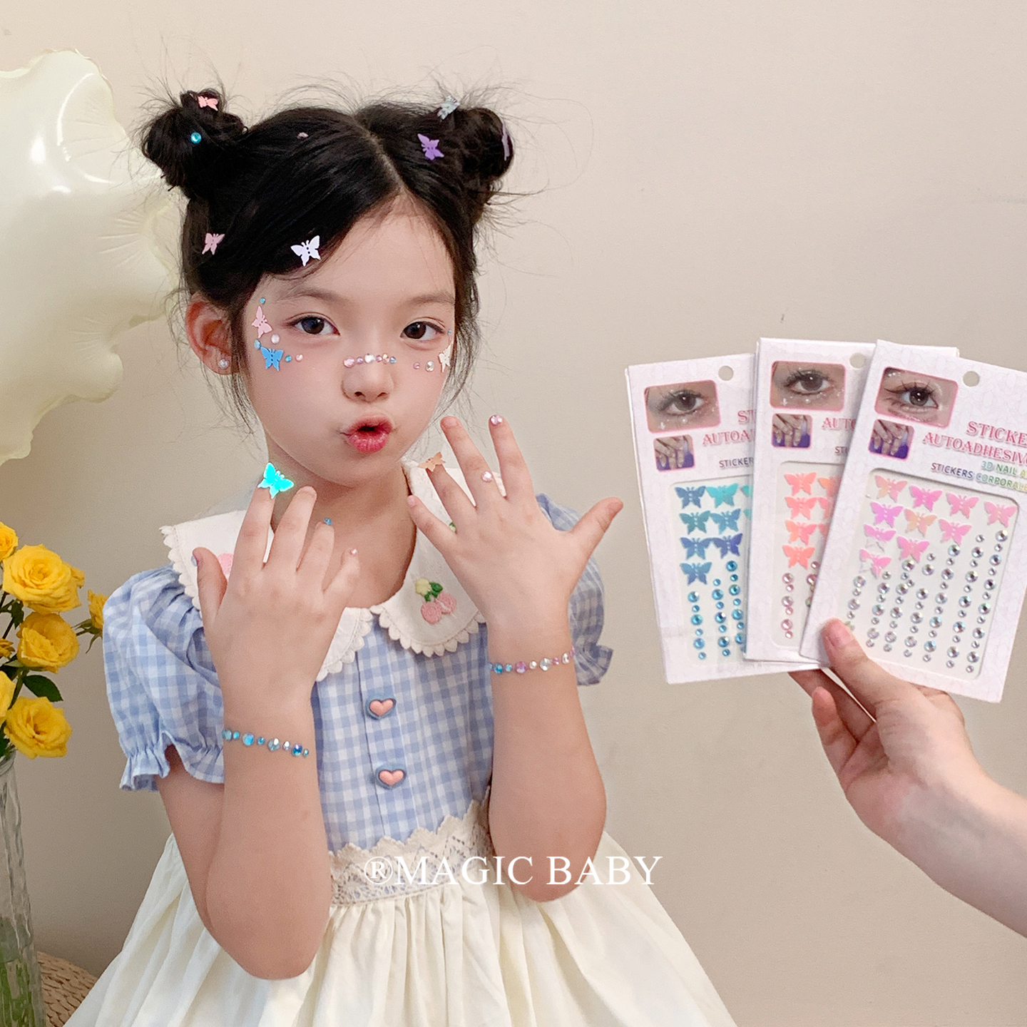 儿童彩色蝴蝶水晶脸贴表演妆容贴