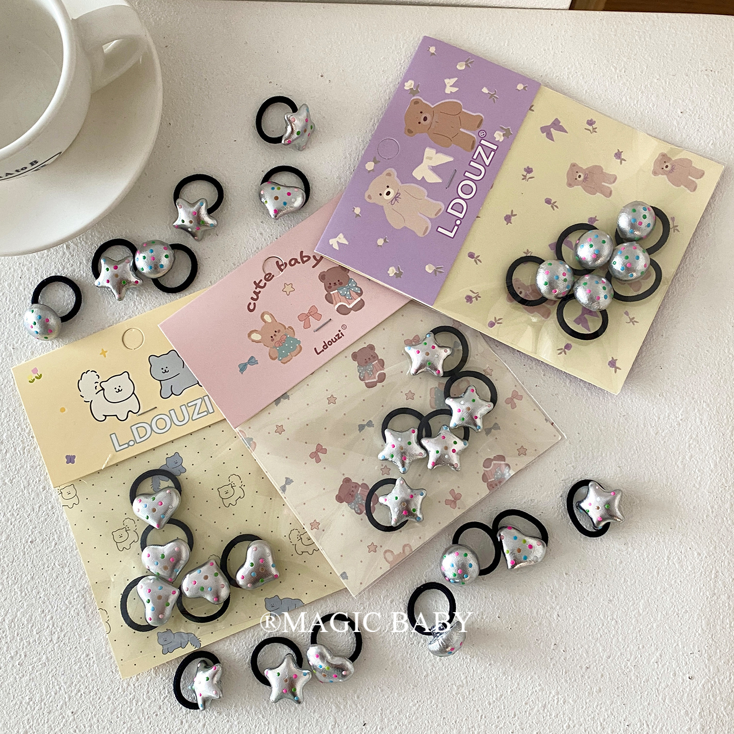 韩系银色甜酷风扎发皮筋爱心头绳