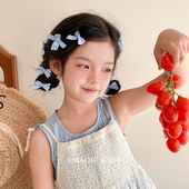 5个装 甜美可爱蓝色格纹蝴蝶结发夹女童夹子儿童发卡头饰宝宝发饰