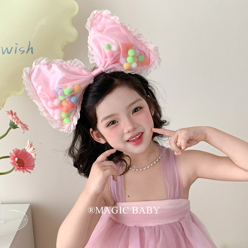 儿童超大立体粉色蝴蝶结发箍宝宝生日头饰公主拍照女童表演发饰