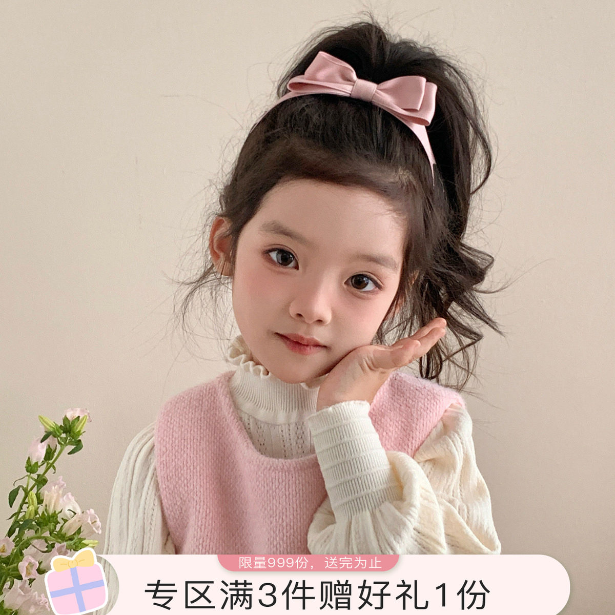 粉色蝴蝶结发夹儿童发卡女童顶夹小女孩公主立体夹子发饰宝宝头饰
