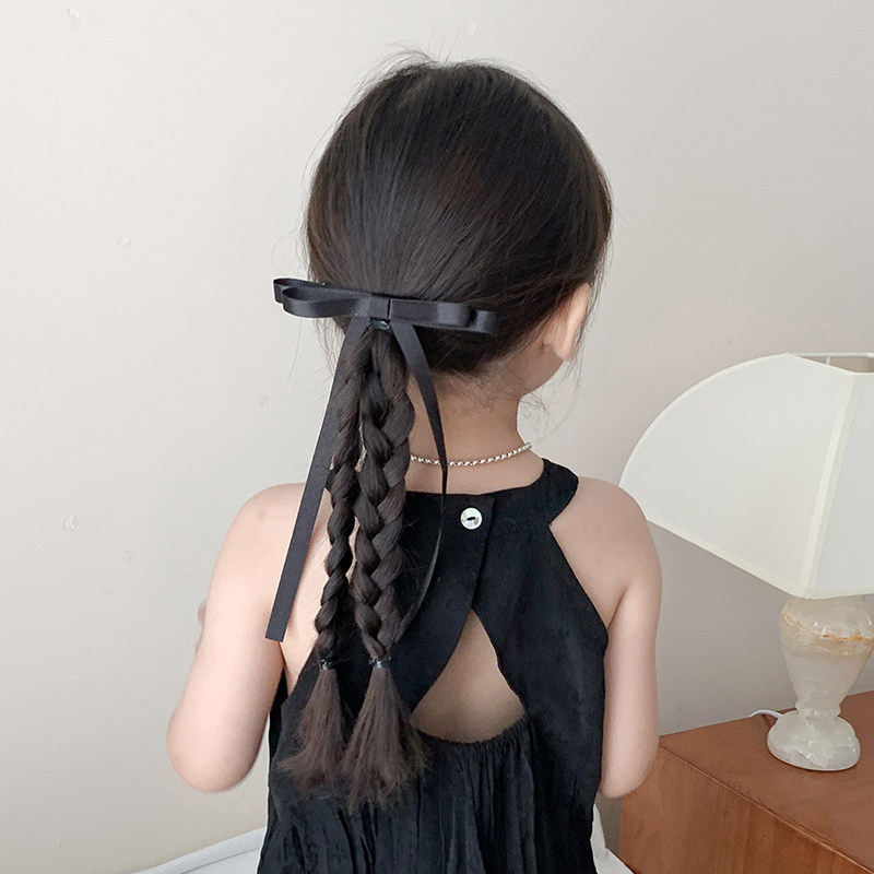 魔丽宝贝黑色缎面蝴蝶结发夹