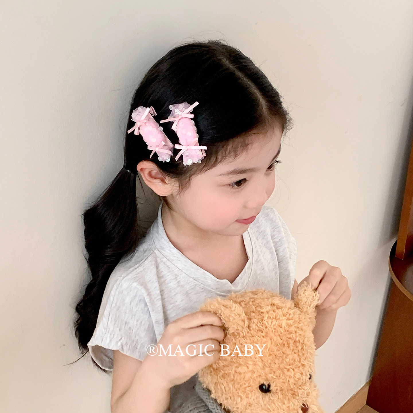 蓝色丝带蝴蝶结糖果发夹儿童甜美夹子可爱女宝宝扎发头绳发圈发饰