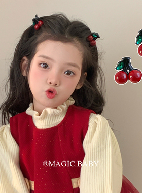 2个装 甜美可爱红色樱桃抓夹儿童新年喜庆头饰可爱过年公主头发抓