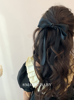 黑色立体双层蝴蝶结飘带发夹儿童女童头饰发饰夹子发卡小女孩高级