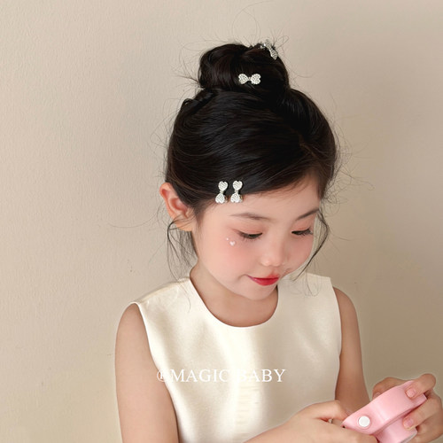 4个装 女童精致小号水钻蝴蝶结发夹宝宝高级感小夹子生日发饰发卡