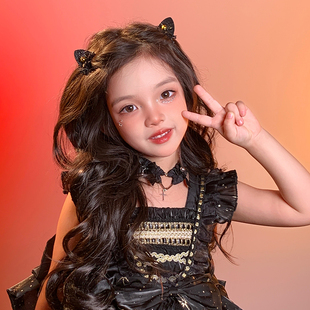 女童万圣节头饰立体红色小恶魔翅膀发夹黑色猫咪夹子儿童刘海夹