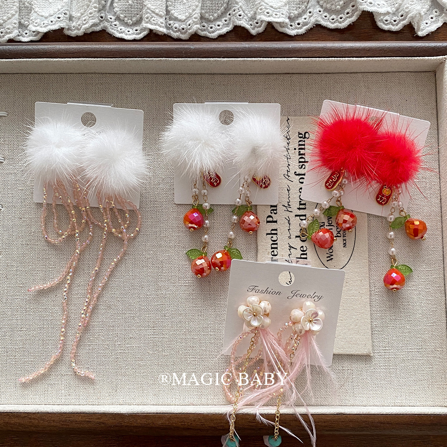 超仙粉色串珠蝴蝶结毛球流苏耳夹秋冬无耳洞防痛耳饰宝宝新年耳环,饰品/流行首饰/时尚饰品新,耳夹,淘宝优惠券,粉丝福利购,淘宝优惠卷