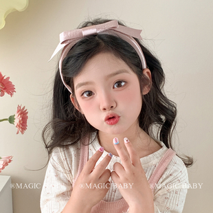 Miu系千金 韩粉色缎面蝴蝶结发箍儿童高级感公主头箍不勒头发饰