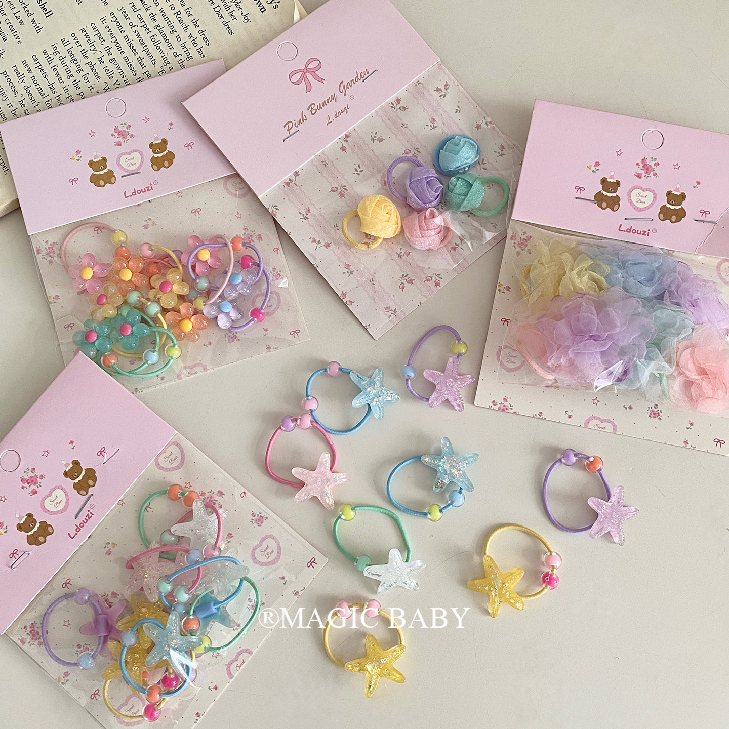 儿童彩色可爱小海星花朵糖豆发圈女童马尾发绳宝宝小号头绳发饰