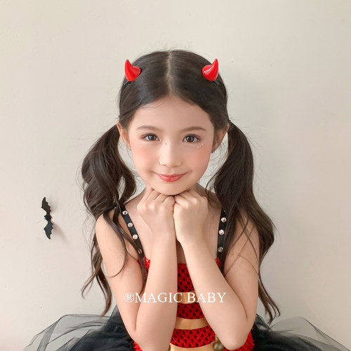2个装 立体红色小号小恶魔角发夹女童万圣节头饰发饰cos装扮夹子
