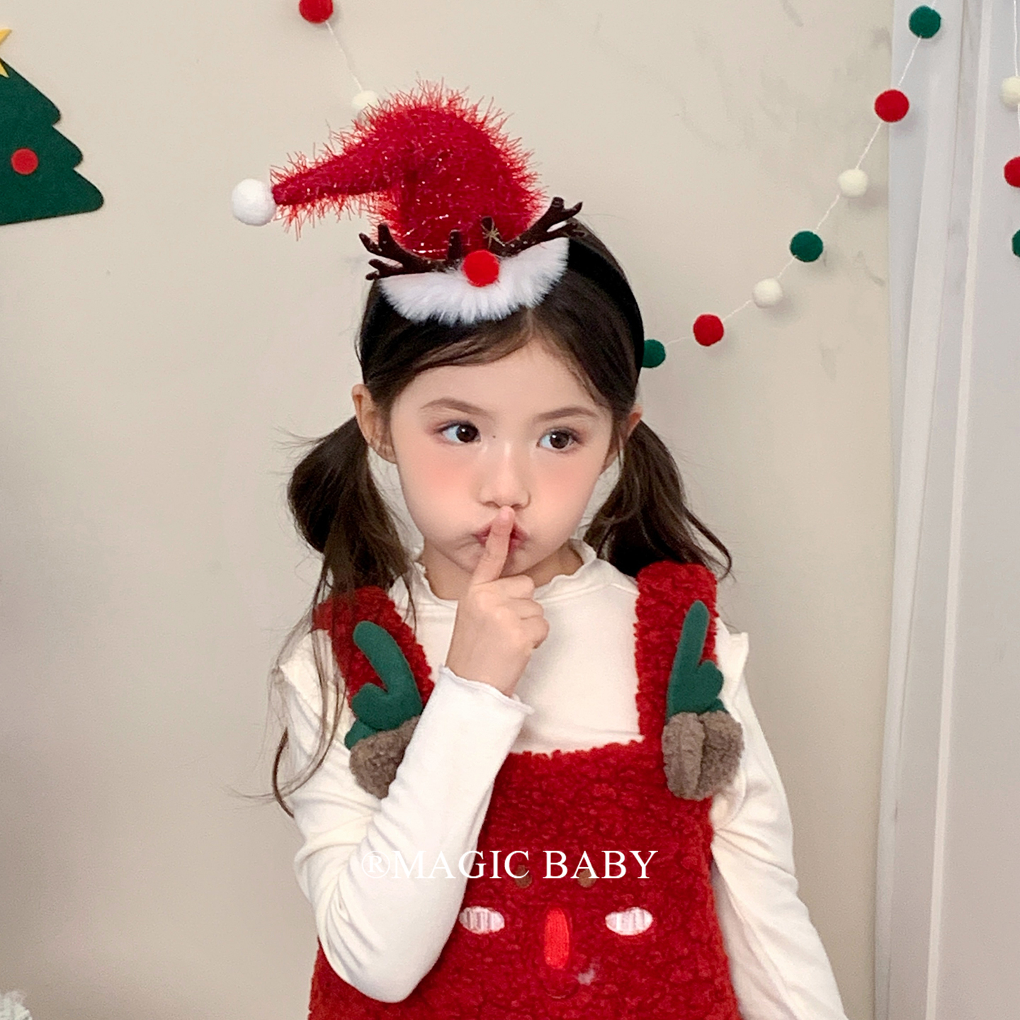 甜美可爱毛球红色圣诞帽发箍