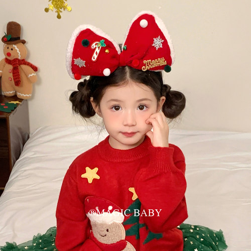 卡通超大立体红色毛绒蝴蝶结发箍