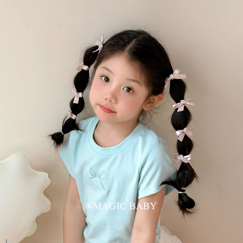 甜美粉色水钻丝带蝴蝶结发圈小号宝宝扎小揪揪发绳宝宝头绳发饰女