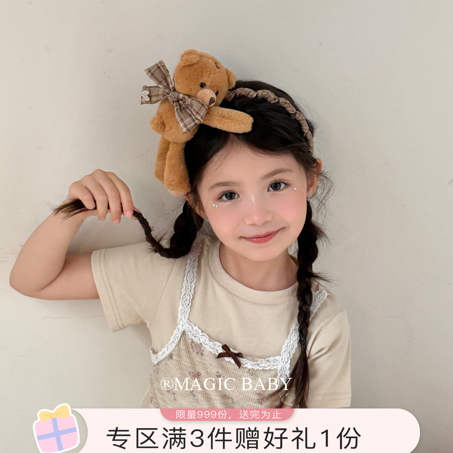 咖色毛绒可爱小熊发夹卡通大号玩偶蝴蝶结小熊发箍发卡新款发夹图片