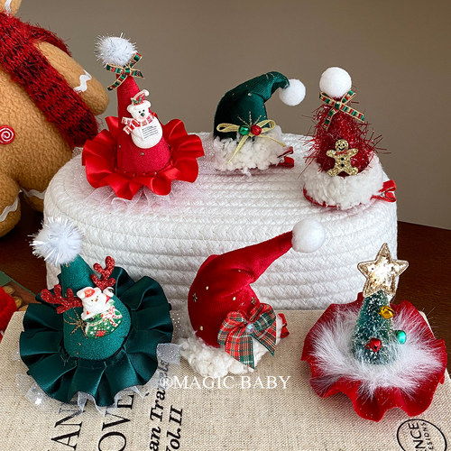 宝宝小号圣诞帽发夹立体女童圣诞节装扮夹子儿童森系发卡拍照头饰