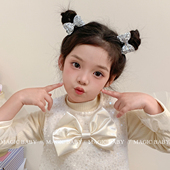 2个装 韩系银色亮闪精致蝴蝶结发圈儿童皮筋宝宝扎发头绳洋气头饰