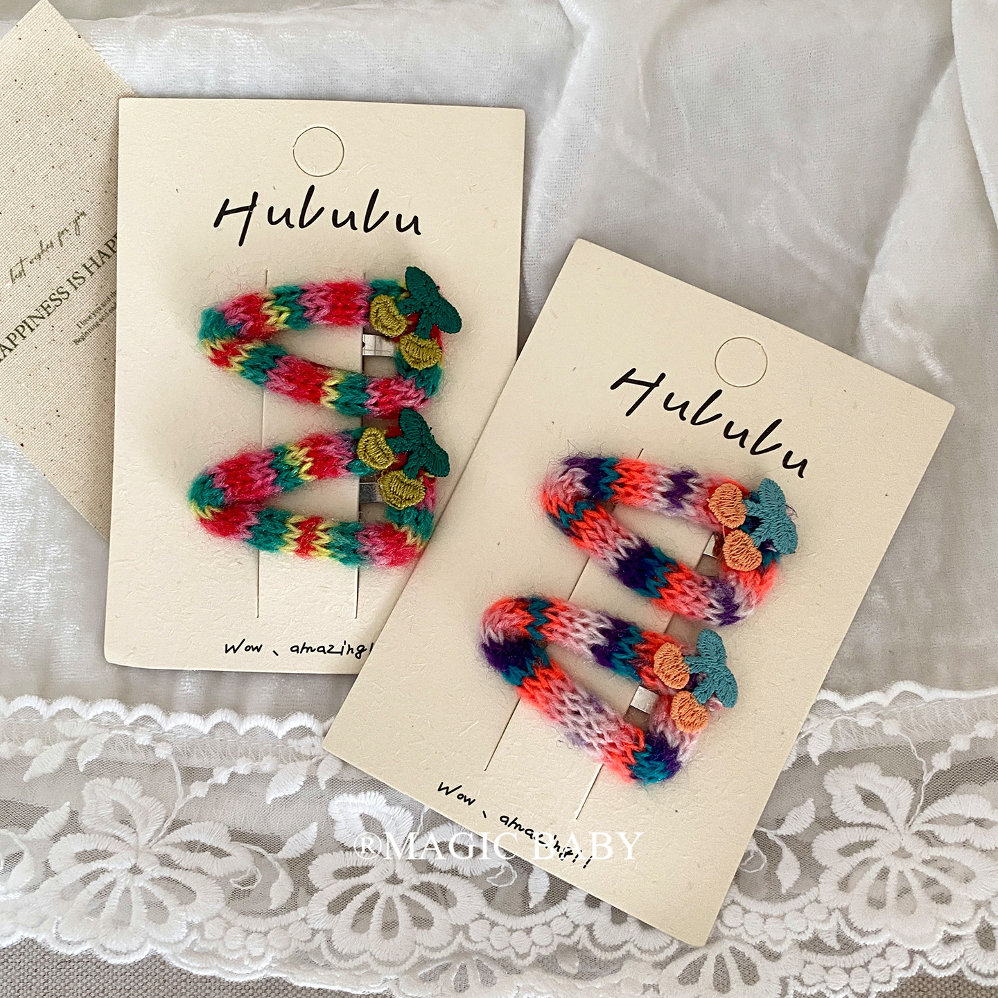 甜美可爱彩色针织毛线小樱桃发夹儿童三角形bb夹发卡女孩边夹发饰