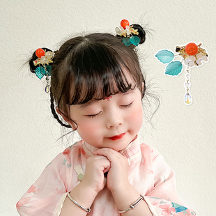 1对装 儿童古风发夹女童可爱小橘子中国风汉服配饰女宝宝发卡头饰