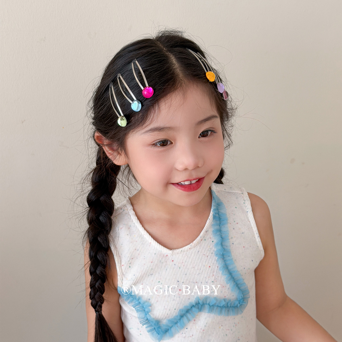 彩色果冻小糖豆刘海夹bb夹儿童发夹甜美韩系长款刘海夹边夹碎发夹